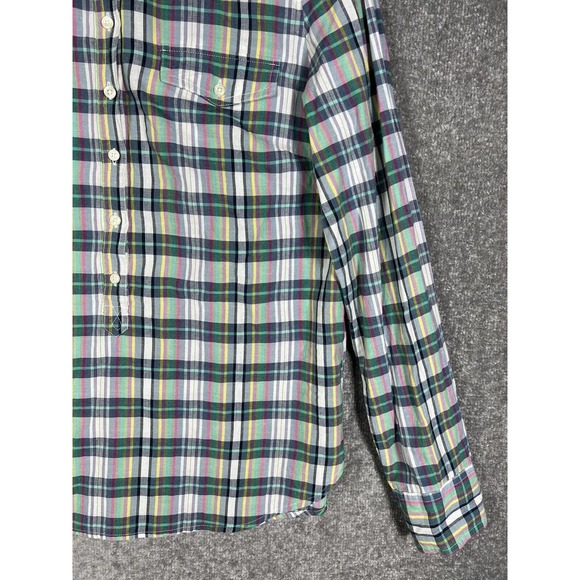 J Crew Long Sleeve Plaid Popover 3/4 Button Shirt Womens Size Medium Pocket - Picture 6 of 14